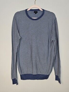 J. Crew Crewneck Sweater Blue White Striped 100% Cotton Size Medium